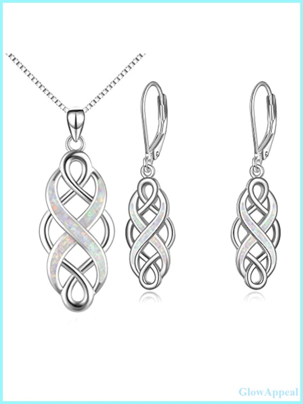 Sterling Silver Celtic Knot Created Opal Infinity Necklace Earrings Set